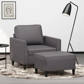 Sillón con taburete cuero sintético gris 60 cm de vidaXL, Sofás - Ref: Foro24-3201119, Precio: 177,88 €, Descuento: %