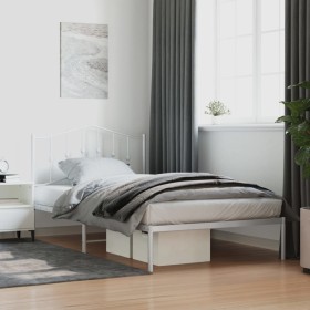 Estructura de cama de metal con cabecero blanco 107x203 cm de vidaXL, Camas y somieres - Ref: Foro24-373834, Precio: 70,51 €,...