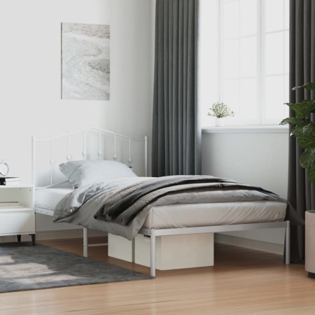 Estructura de cama de metal con cabecero blanco 107x203 cm de vidaXL, Camas y somieres - Ref: Foro24-373834, Precio: 70,51 €,...