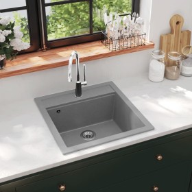 Fregadero de cocina de un seno de granito gris de vidaXL, Fregaderos - Ref: Foro24-142949, Precio: 168,78 €, Descuento: %
