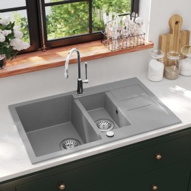 Fregadero de cocina con dos senos granito gris de vidaXL, Fregaderos - Ref: Foro24-142951, Precio: 185,94 €, Descuento: %