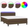 Cama box spring colchón luces LED tela marrón oscuro 140x200cm de vidaXL, Camas y somieres - Ref: Foro24-3133160, Precio: 436...
