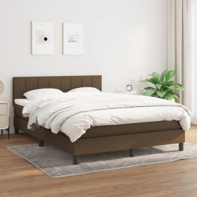 Cama box spring con colchón tela marrón oscuro 140x200 cm de vidaXL, Camas y somieres - Ref: Foro24-3140060, Precio: 428,35 €...