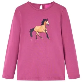 Camiseta infantil de manga larga estampado de caballo frambuesa 128 de vidaXL, Camisetas para niños - Ref: Foro24-14027, Prec...