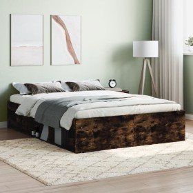 Estructura de cama de matrimonio roble ahumado 135x190 cm de vidaXL, Camas y somieres - Ref: Foro24-3203912, Precio: 139,04 €...