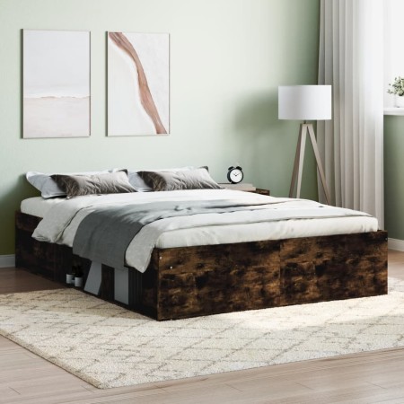 Estructura de cama de matrimonio roble ahumado 135x190 cm de vidaXL, Camas y somieres - Ref: Foro24-3203912, Precio: 139,04 €...