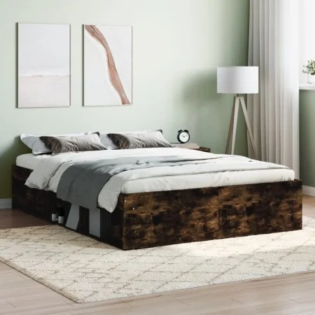 Estructura de cama de matrimonio roble ahumado 135x190 cm de vidaXL, Camas y somieres - Ref: Foro24-3203912, Precio: 136,38 €...