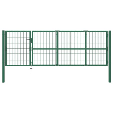 Puerta de valla de jardín con postes acero verde 350x100 cm de vidaXL, Puertas de jardín - Ref: Foro24-142569, Precio: 395,39...
