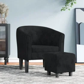 Sillón con taburete terciopelo negro de vidaXL, Sillones - Ref: Foro24-356479, Precio: 184,86 €, Descuento: %