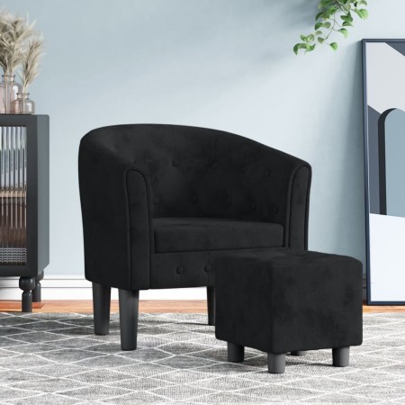 Sillón con taburete terciopelo negro de vidaXL, Sillones - Ref: Foro24-356479, Precio: 180,48 €, Descuento: %