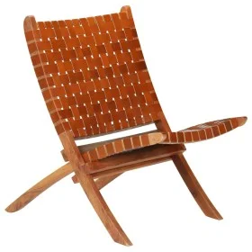 Klappstuhl mit gekreuzten Streifen Echtleder braun von vidaXL, Klapphocker und Stühle - Ref: Foro24-246365, Preis: 178,23 €, ...
