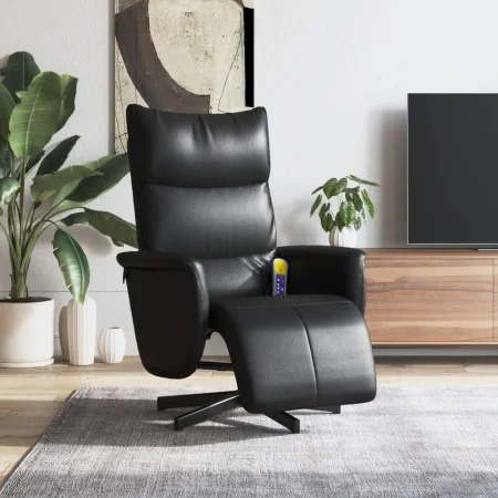 Sillón reclinable masaje con reposapiés cuero sintético negro de vidaXL, Sillones - Ref: Foro24-356597, Precio: 225,39 €, Des...