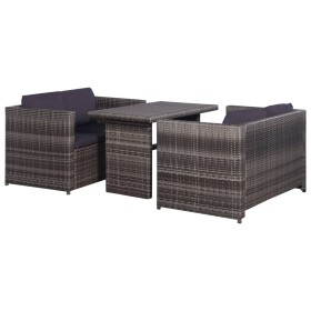 Set mesa y sillas jardín 3 pzas y cojines ratán sintético gris de vidaXL, Conjuntos de jardín - Ref: Foro24-43915, Precio: 34...