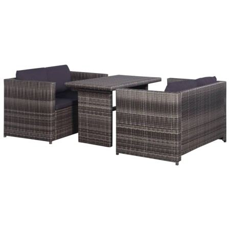 Set mesa y sillas jardín 3 pzas y cojines ratán sintético gris de vidaXL, Conjuntos de jardín - Ref: Foro24-43915, Precio: 34...