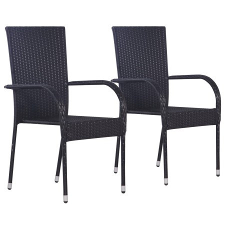 Sillas de jardín apilables 2 unidades ratán sintético negro de vidaXL, Sillas de jardín - Ref: Foro24-44238, Precio: 98,52 €,...
