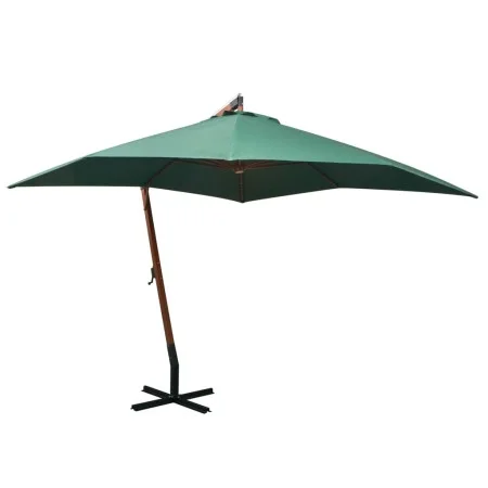 Sombrilla colgante con palo de madera 300x300 cm verde de vidaXL, Sombrillas - Ref: Foro24-42967, Precio: 172,74 €, Descuento: %