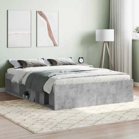 Estructura de cama de matrimonio gris cemento 135x190 cm de vidaXL, Camas y somieres - Ref: Foro24-3203911, Precio: 160,46 €,...