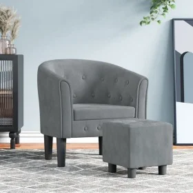 Sillón con taburete terciopelo gris oscuro de vidaXL, Sillones - Ref: Foro24-356478, Precio: 155,41 €, Descuento: %