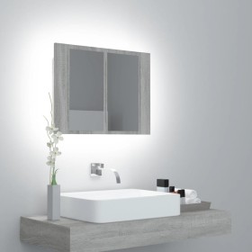 Armario con espejo y LED madera contrachapada gris 60x12x45 cm de vidaXL, Tocadores de baño - Ref: Foro24-822842, Precio: 43,...