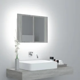 Armario con espejo y LED madera contrachapada gris 60x12x45 cm de vidaXL, Tocadores de baño - Ref: Foro24-822842, Precio: 42,...