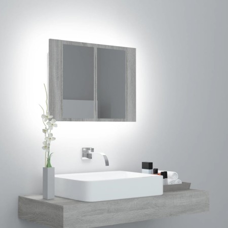 Armario con espejo y LED madera contrachapada gris 60x12x45 cm de vidaXL, Tocadores de baño - Ref: Foro24-822842, Precio: 43,...