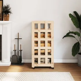 Leñero con ruedas madera maciza de pino 40x49x110 cm de vidaXL, Bolsas y soportes de leña - Ref: Foro24-832327, Precio: 59,02...