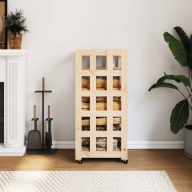 Leñero con ruedas madera maciza de pino 40x49x110 cm de vidaXL, Bolsas y soportes de leña - Ref: Foro24-832327, Precio: 59,57...