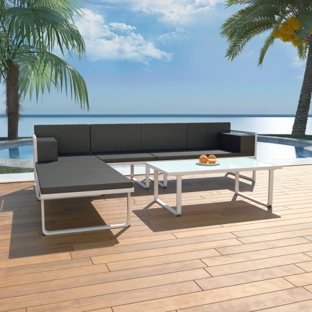 Set de muebles de jardín 4 piezas y cojines aluminio negro de vidaXL, Conjuntos de jardín - Ref: Foro24-42815, Precio: 374,46...