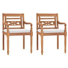 Sillas Batavia con cojines 2 unidades madera de teca maciza de vidaXL, Sillas de jardín - Ref: Foro24-43056, Precio: 271,06 €...