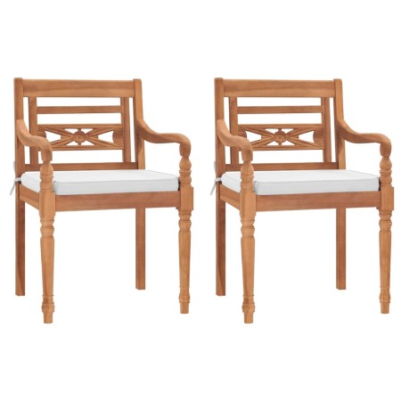 Sillas Batavia con cojines 2 unidades madera de teca maciza de vidaXL, Sillas de jardín - Ref: Foro24-43056, Precio: 277,21 €...
