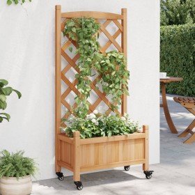 Jardinera con enrejado y ruedas madera maciza de abeto marrón en Macetas y jardineras | Comprar online en Foru.es