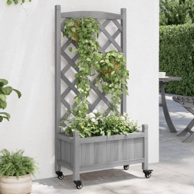 Jardinera con enrejado y ruedas madera maciza de abeto gris en Macetas y jardineras | Comprar online en Foru.es