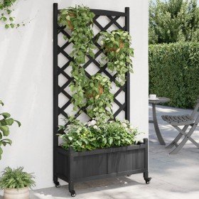 Jardinera con enrejado y ruedas madera maciza de abeto negro en Macetas y jardineras | Comprar online en Foru.es