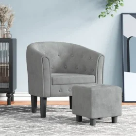 Sillón con taburete terciopelo gris claro de vidaXL, Sillones - Ref: Foro24-356477, Precio: 150,57 €, Descuento: %
