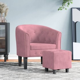 Sillón con taburete terciopelo rosa de vidaXL, Sillones - Ref: Foro24-356482, Precio: 207,68 €, Descuento: %