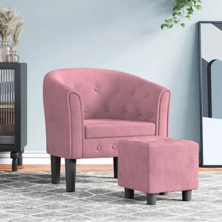 Sillón con taburete terciopelo rosa de vidaXL, Sillones - Ref: Foro24-356482, Precio: 215,38 €, Descuento: %