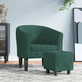 Sillón con taburete terciopelo verde oscuro de vidaXL, Sillones - Ref: Foro24-356480, Precio: 200,79 €, Descuento: %