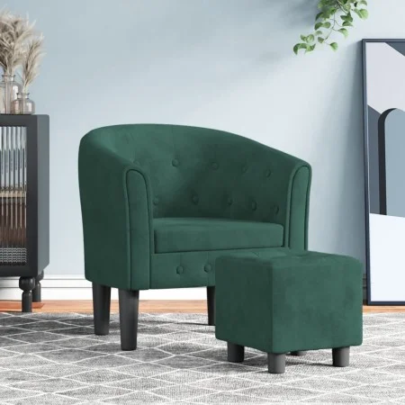 Sillón con taburete terciopelo verde oscuro de vidaXL, Sillones - Ref: Foro24-356480, Precio: 200,79 €, Descuento: %