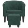 Sillón con taburete terciopelo verde oscuro de vidaXL, Sillones - Ref: Foro24-356480, Precio: 200,79 €, Descuento: %