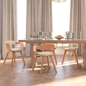 Sillas de comedor 4 uds madera curvada y cuero sintético crema de vidaXL, Sillas de comedor - Ref: Foro24-3092386, Precio: 63...