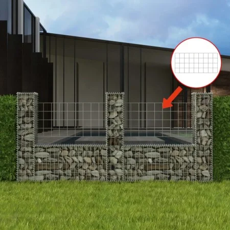 Cesta en forma de U muro de gaviones galvanizado 240x20x100 cm de vidaXL, Paneles de vallas - Ref: Foro24-142546, Precio: 101...
