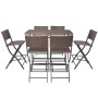 Set comedor de jardín plegable 7 pzas poli ratán y acero marrón de vidaXL, Conjuntos de jardín - Ref: Foro24-42877, Precio: 3...