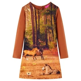 Vestido infantil de manga larga color coñac 140 de vidaXL, Vestidos de niños - Ref: Foro24-14861, Precio: 16,30 €, Descuento: %