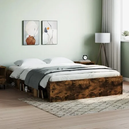 Estructura de cama roble ahumado 150x200 cm de vidaXL, Camas y somieres - Ref: Foro24-3203870, Precio: 135,67 €, Descuento: %