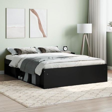 Estructura de cama de matrimonio negra 135x190 cm de vidaXL, Camas y somieres - Ref: Foro24-3203909, Precio: 189,49 €, Descue...