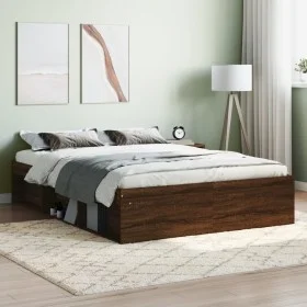 Estructura de cama de matrimonio roble marrón 135x190 cm de vidaXL, Camas y somieres - Ref: Foro24-3203914, Precio: 148,48 €,...