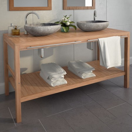 Mueble de lavabo tocador madera de teca maciza 132x45x75 cm de vidaXL, Tocadores de baño - Ref: Foro24-246493, Precio: 242,44...