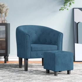 Sillón con taburete terciopelo azul oscuro de vidaXL, Sillones - Ref: Foro24-356481, Precio: 204,03 €, Descuento: %