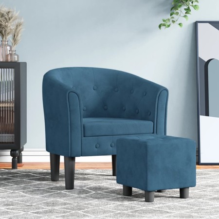Sillón con taburete terciopelo azul oscuro de vidaXL, Sillones - Ref: Foro24-356481, Precio: 204,03 €, Descuento: %