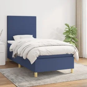 Box spring bed with blue fabric mattress 90x190 cm by vidaXL, Beds and slatted bases - Ref: Foro24-3142143, Price: 310,68 €, ...